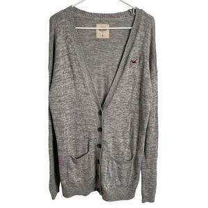Hollister Womens Long Line Cardigan M Gray Academia Cozy Bella Swan Preppy